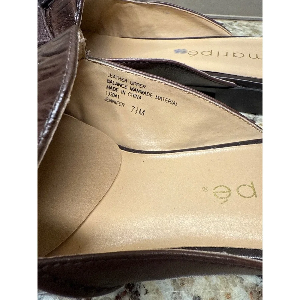 Maripe Jennifer Brown Leather Croc Embossed Mules Loafer Slides Womens 7.5 M - Picture 4 of 9